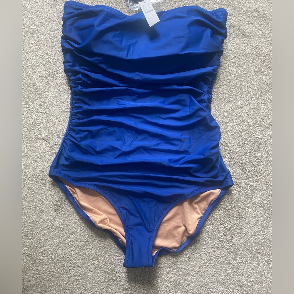 BNWT J Crew Long torso ruched bandeau one piece. Size 14